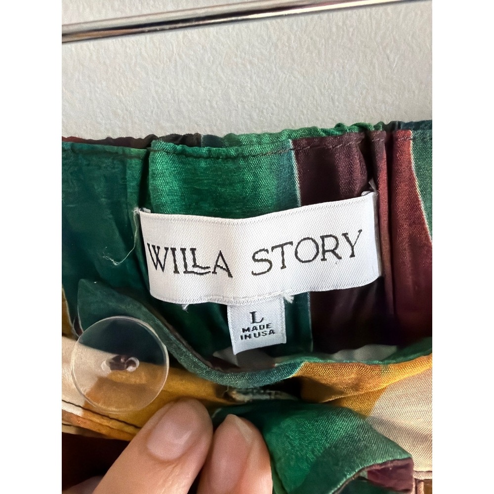 Willa Story Abstract Wavy Print Button Front Midi Skirt Green Rust Gold Large - Picture 6 of 10